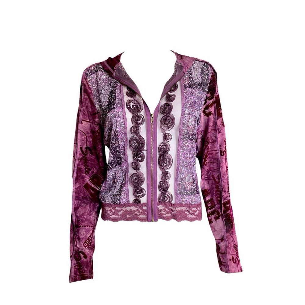 fairy burnout velvet lace zip-up